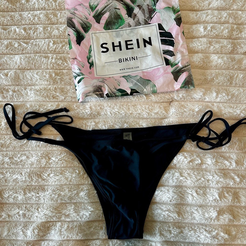 SHEIN New Black Tie-Side Bikini Bottoms